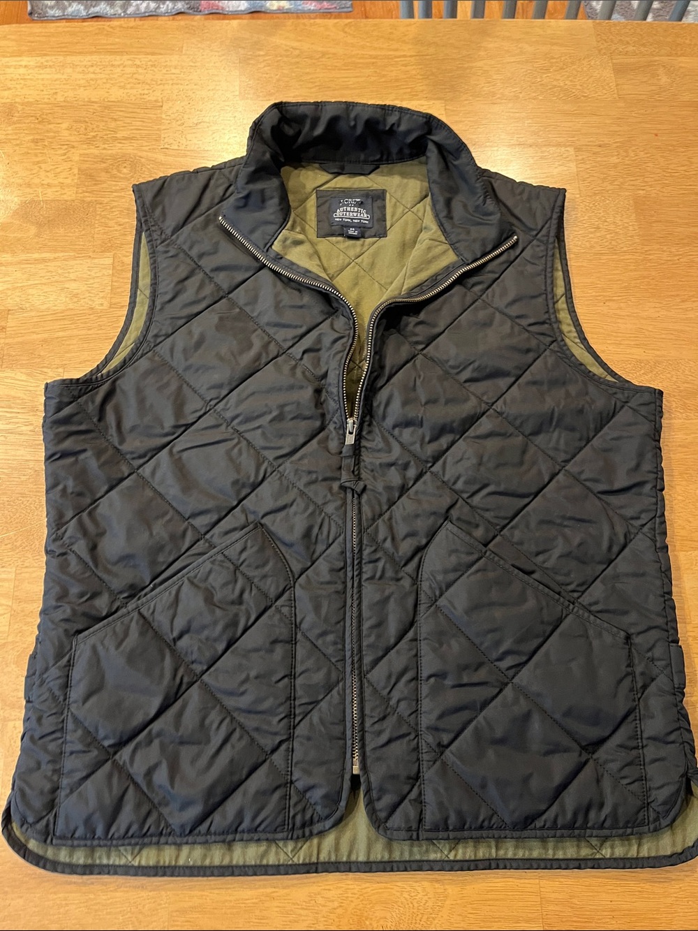 J. Crew Quilted Reversible Vest in Black and Olive